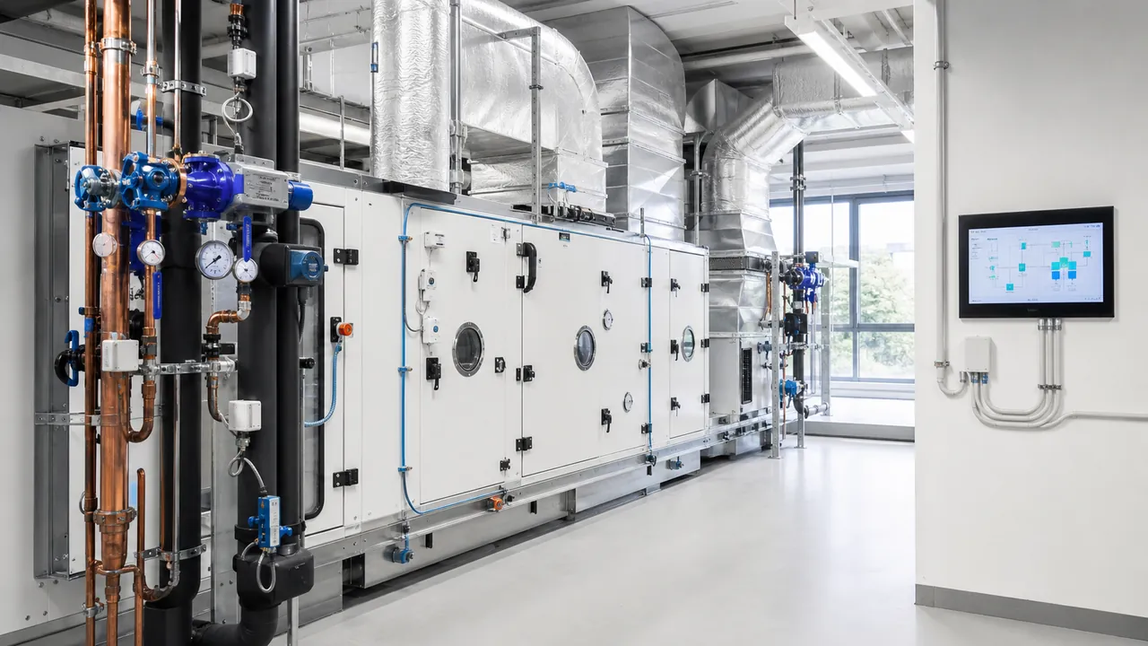 Technische ruimte met gebouwgebonden klimaatinstallatie voor utiliteitsbouw